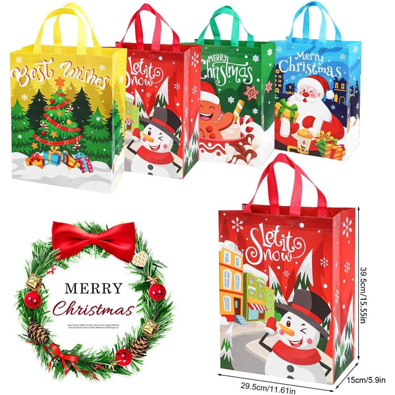 12 Pack Large Christmas Tote Bags with Handles, Reusable Gift Bag Non-Woven Grocery Shopping Totes for Holiday Xmas Party Supplies