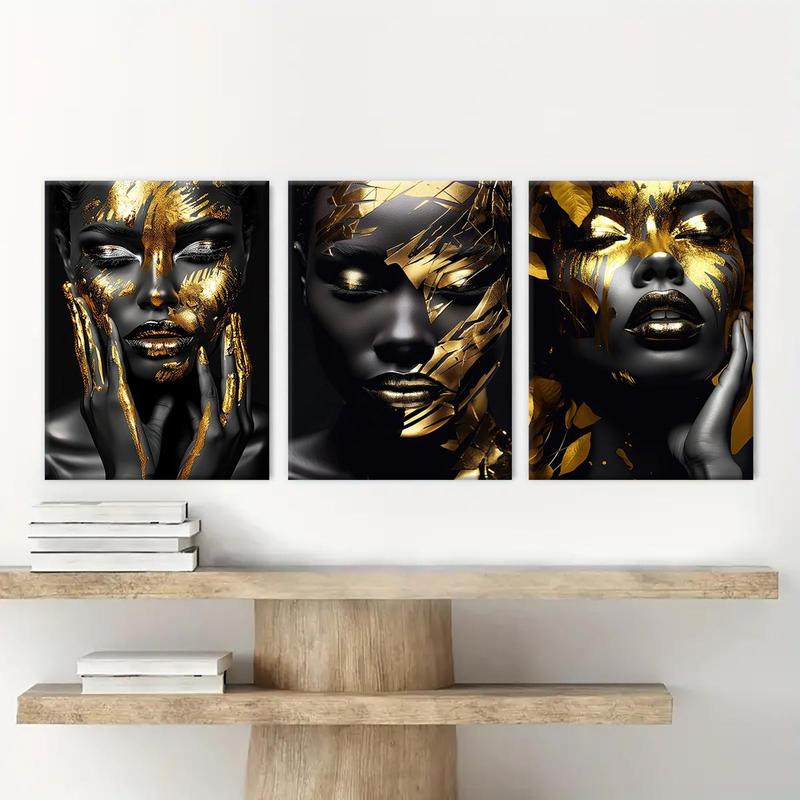 Wooden Framed Canvas Painting, 3 Counts Modern Graffiti Figure Pattern Poster, Canvas Art Fashion Figure Home Decoration, Room Mural, Office Decoration, Wall Art Painting Room Decor