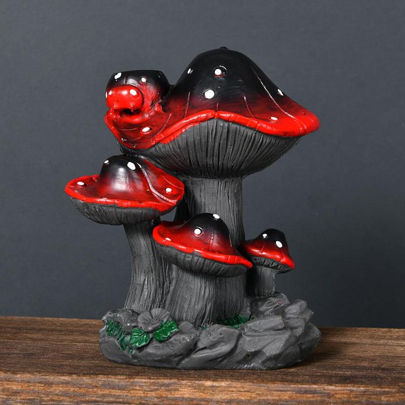 Mushroom Design Incense Burner, 1 Count Resin Incense Holder with Backflow Incense Cone, Desktop Decoration for Home Living Room Bedroom