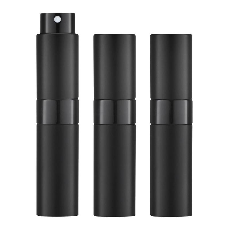 8ml Portable Mini Perfume Atomizer，Refilable Empty Small Spray Bottle for Travel, Twist Tpye Pocket Cologne Sprayer (Black 3 PCS)