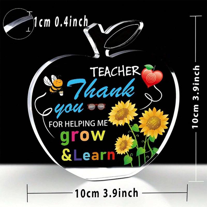 Apple Shaped Teacher Appreciation Sign, 1 Count Letter & Sunflower Pattern Creative Acrylic Plaque, Teacher Thank You Gift, Home Decor for Living Room Bedroom