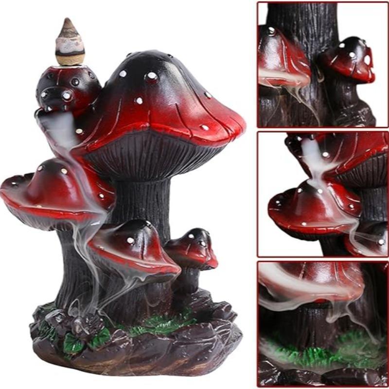 Mushroom Design Incense Burner, 1 Count Resin Incense Holder with Backflow Incense Cone, Desktop Decoration for Home Living Room Bedroom