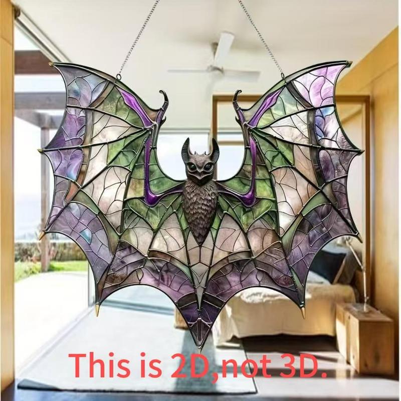 Bat Design Hanging Decor, 1 Count Stained Glass Window Decoration, Home Decor, Hanging Decor for Wall and Garland Decoration