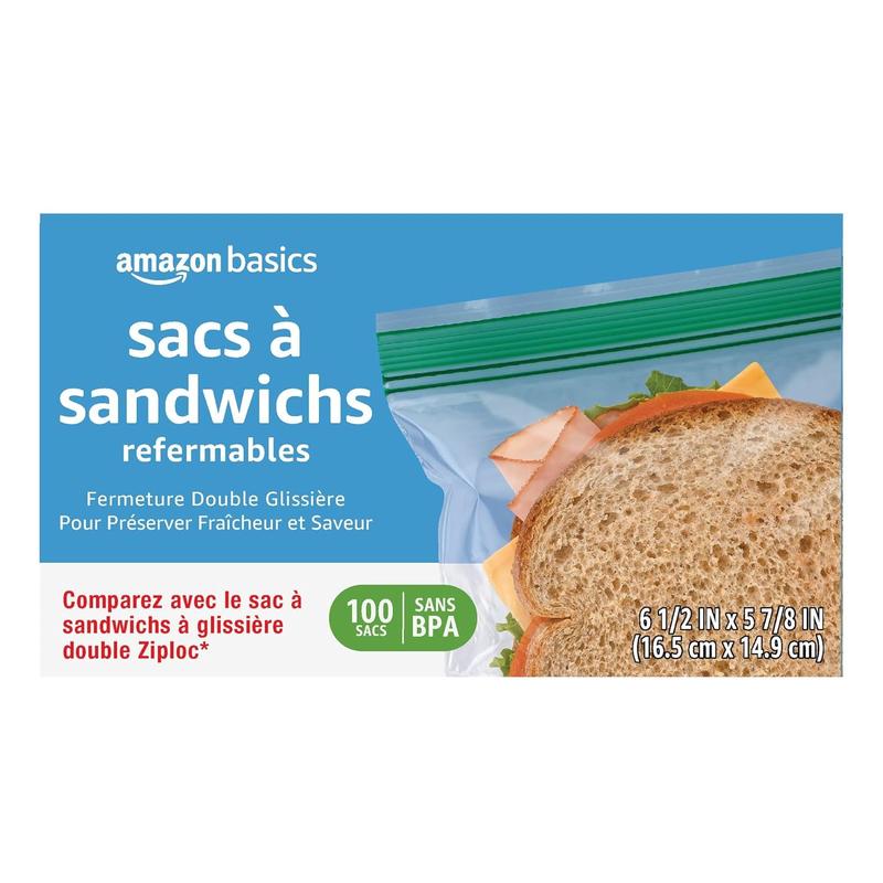 Reclosable Sandwich Double Zipper Storage Bags, 100 Count, Pack of 1