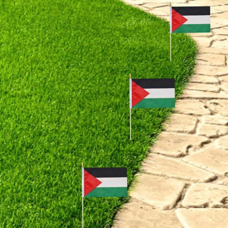 12 Pack Small 5X8 Inches Palestine Flags on Wood Stick, Water proof, Polyester