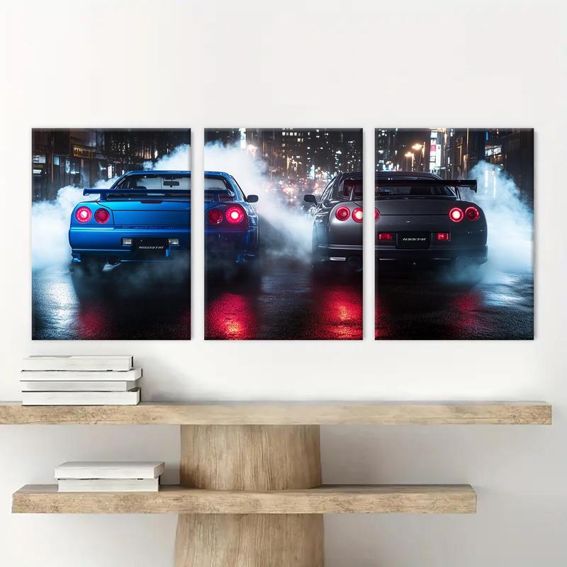 Car Pattern Canvas Painting with Frame, 3 Counts set Modern Wall Art, Wall Decor for Home Study Room Living Room Bedroom Office