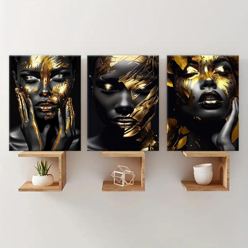 Wooden Framed Canvas Painting, 3 Counts Modern Graffiti Figure Pattern Poster, Canvas Art Fashion Figure Home Decoration, Room Mural, Office Decoration, Wall Art Painting Room Decor