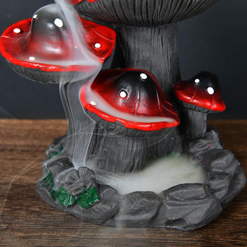 Mushroom Design Incense Burner, 1 Count Resin Incense Holder with Backflow Incense Cone, Desktop Decoration for Home Living Room Bedroom