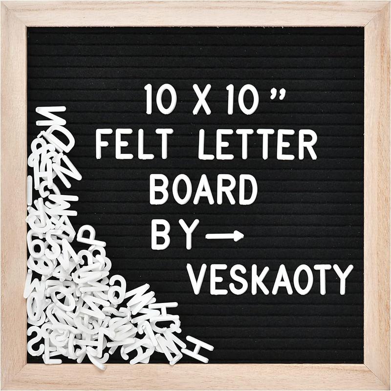 10 x 10 inch Felt Letter Board with 294 Letters, Numbers & Symbols - Changeable Message Board with Wooden Frame Wall Mount Hook