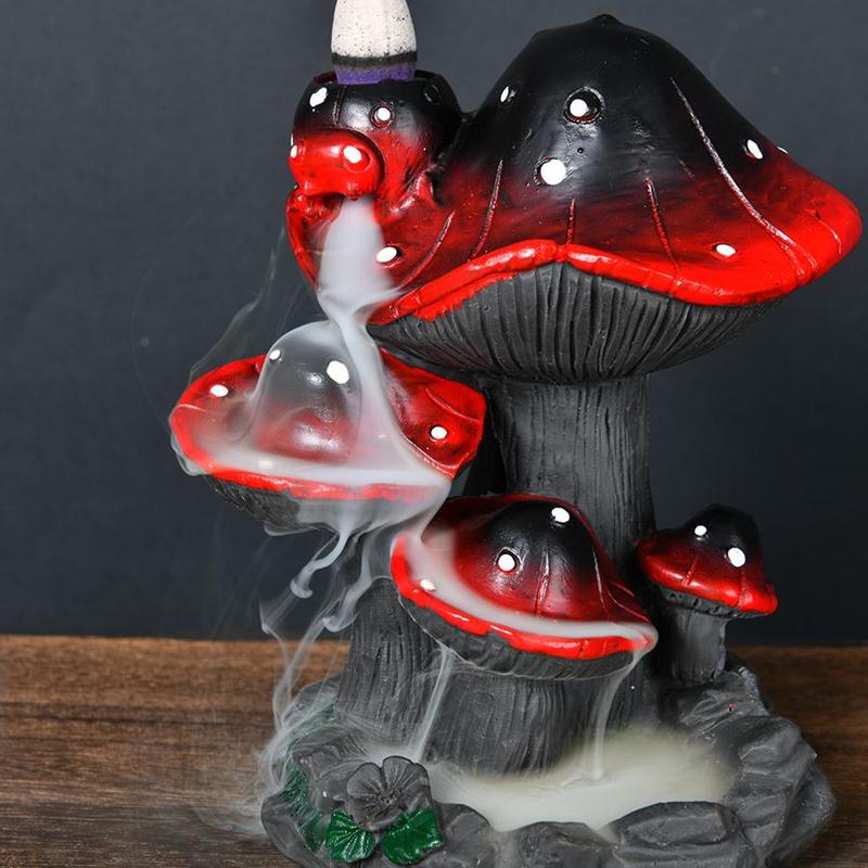 Mushroom Design Incense Burner, 1 Count Resin Incense Holder with Backflow Incense Cone, Desktop Decoration for Home Living Room Bedroom