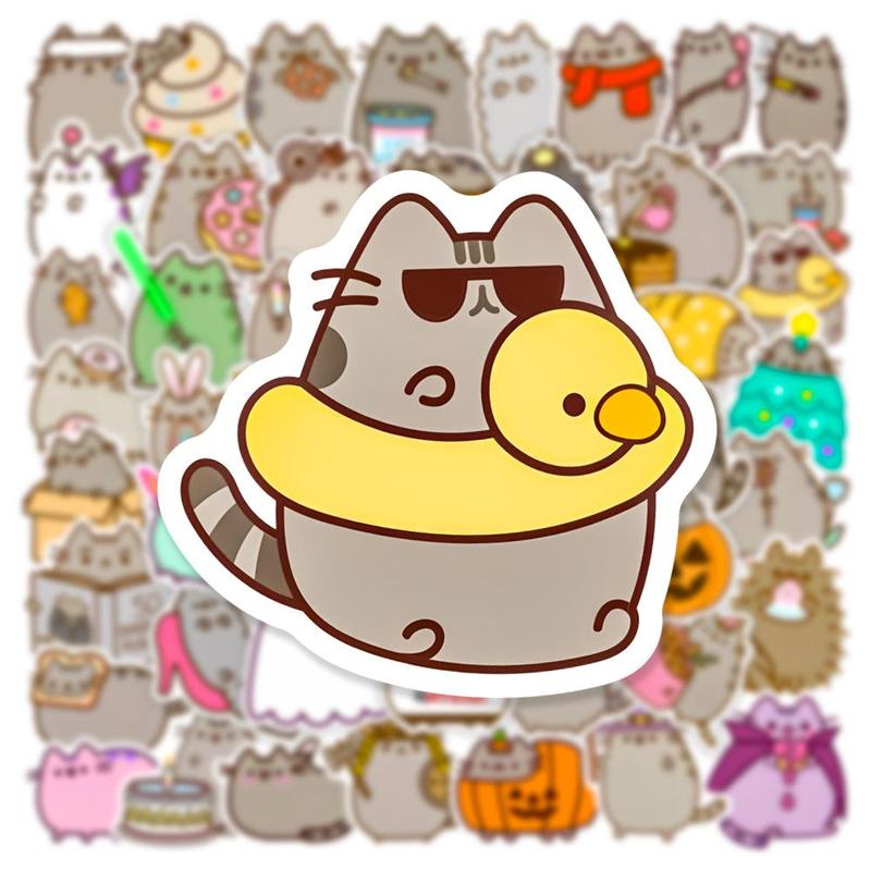 50pcs Cute Cartoon Cat Series Sticker, Waterproof Self-adhesive Decorative Stickers, Creative Home Decoration Stickers For DIY Water Bottles & Laptops, for Room Decor, Fall & Winter Gift