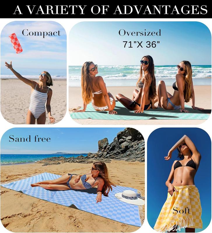 Checkered Plaid  Beach Towel Beach Blanket Sand Free Quick Dry Oversized Thin Cloud Clearance Alaska Cruise Essential Summer Vacation Accessories Beach Gift  Haves Gear Stuff Travel Gadgets