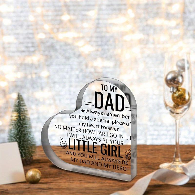 Letter Pattern Acrylic Heart Shaped Plaque, 1 Count Dad Gift From Daughter & Son, Birthday Gift for Dad, Home Office Living Room Decor