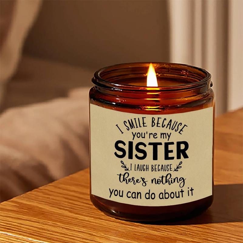 Smile Because You're My Sister Jar Shaped Lavender Scented Soy Wax Candle, Funny Sisters Candle, Perfect Gifts for Older Sister Little Sister Twin Women