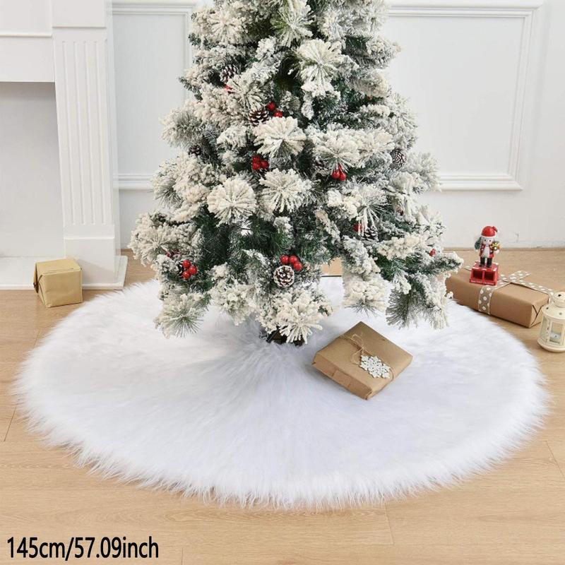 Solid Color Christmas Tree Skirt, 1 Count Soft Plush Faux Fur Xmas Tree Skirt, Holiday Party Decoration Supplies for Home Party Festival