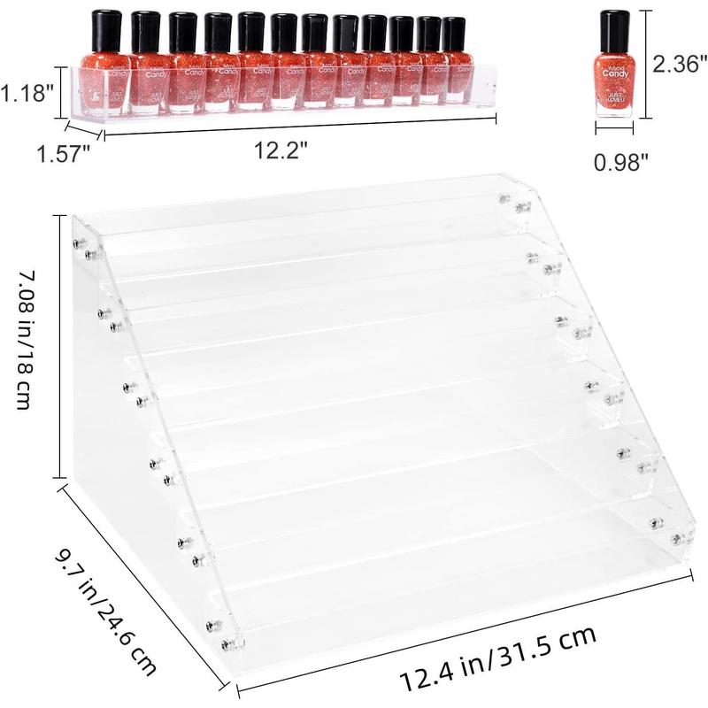 Clear Nail Polish Paint Organizer Holder Rack Shelf 6 Tier Acrylic Tattoo Ink Essential Oil Display Stand Holds Up to 48-96 Bottles for Table (Fit 1-2oz Bottles)