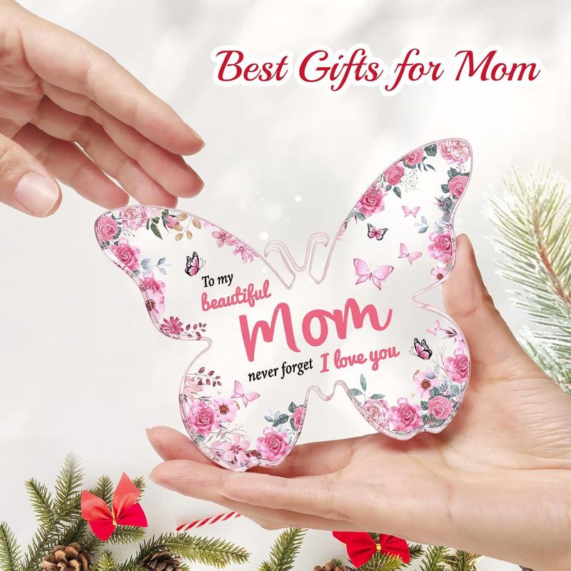 Christmas Gifts for Mom: Mom Gifts from Daughter Son, Butterfly-Shaped Acrylic Keepsake Mom Christmas Gifts, 5X3.8 Inch Mothers Day Thanksgiving Christmas Birthday Gifts for Mom Eletorot