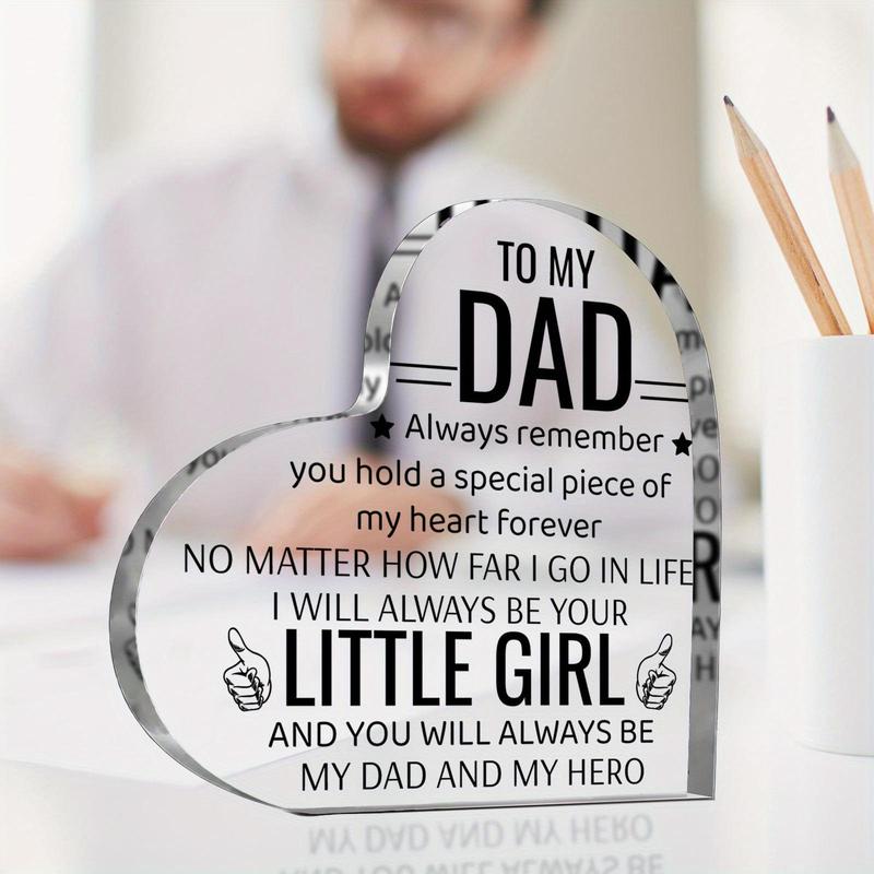 Letter Pattern Acrylic Heart Shaped Plaque, 1 Count Dad Gift From Daughter & Son, Birthday Gift for Dad, Home Office Living Room Decor