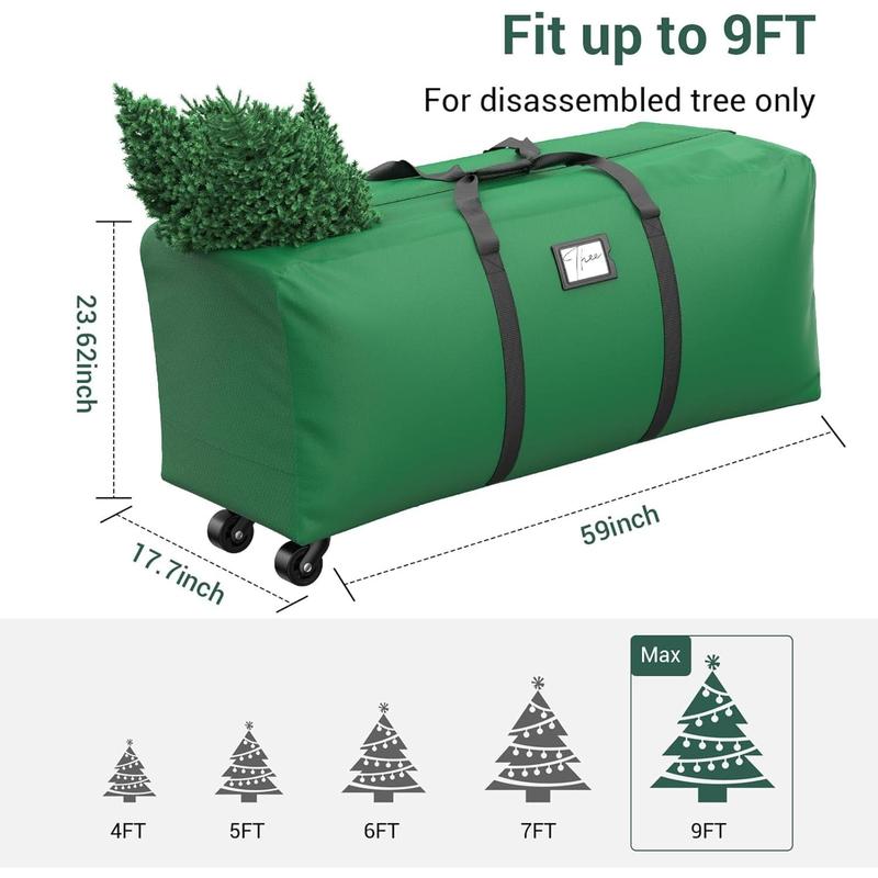 Rolling Christmas Tree Storage Bag, Waterproof Anti-Tear Heavy-Duty 600D Oxford Cloth Christmas 9 Ft Tree Storage Box with Rolling Wheels,Dark green