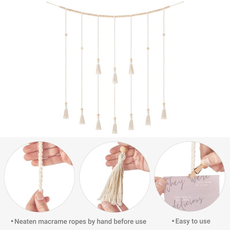 Hanging Photo Display Wall Decor with String Lights Boho Room Bedroom Wooden Beads Garland Picture Holder with 30 Clips for Living Room, Nursery, Teenage Teen Girl Gifts