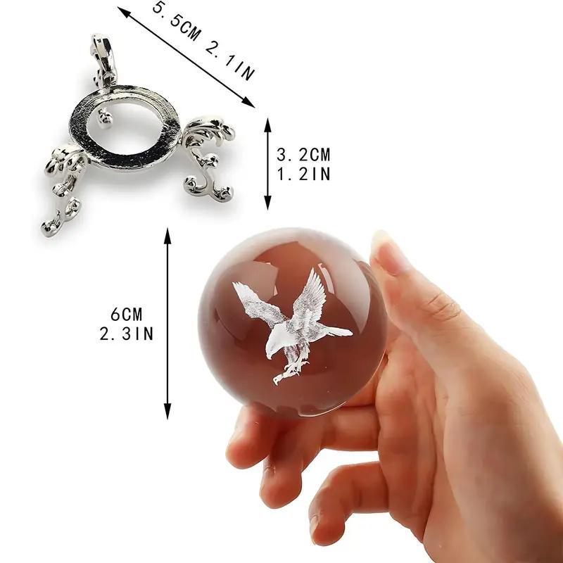 Eagle Design Crystal Ball, 1 Count 3D Laser Engraved Glass Ball with Holder, Decorative Ornament for Home Office Desk, Home Decor Supplies