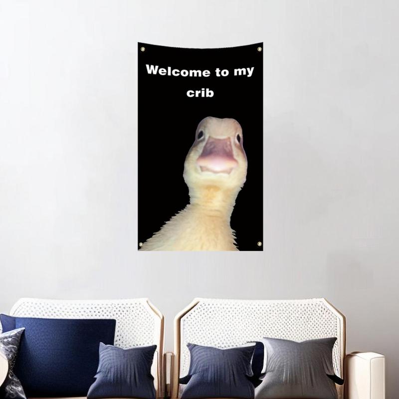 Welcome To My Crib Letter & Duck Pattern Decorative Flag, Hanging Decorative Room Banner, Decorative Flag for College Dorms, Home Decor, Fall Decor