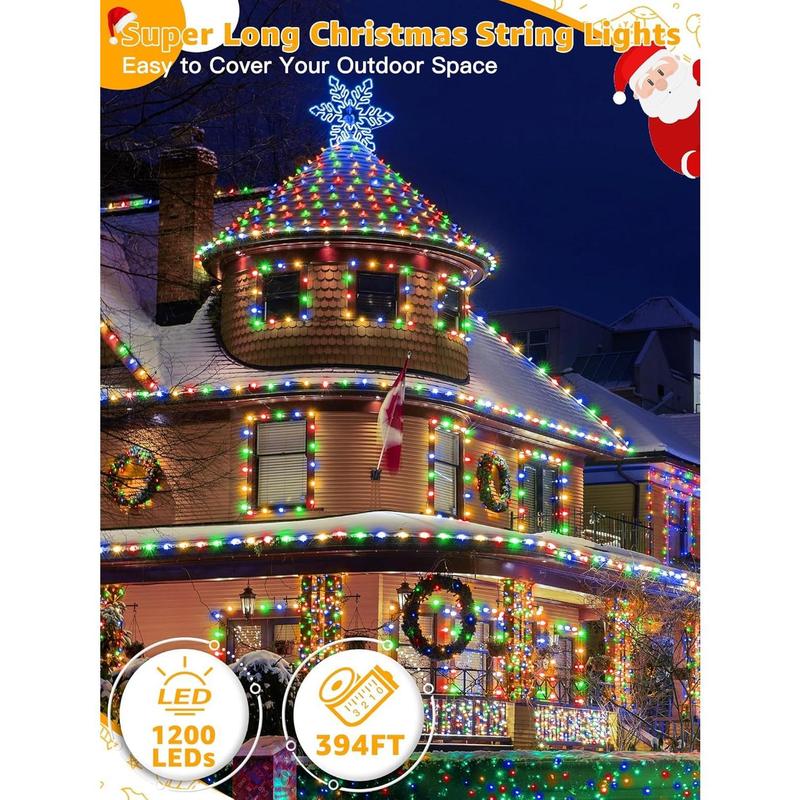 {8-10day}Christmas Lights 1200 LED 394 FT, Waterproof Outdoor String Lights with Remote and Timer, Christmas Tree Lights with 8 Modes Dimmable, Fairy Lights for Holiday Decor (Multicolor)