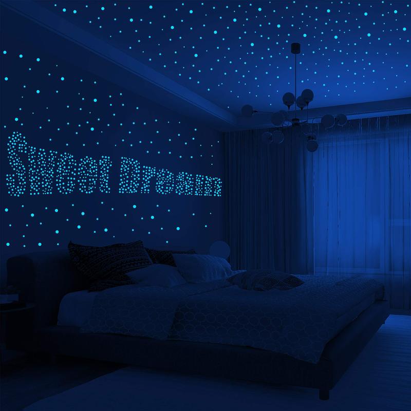 808 PCS Glow in The Dark Stars for Ceiling, Glowing Wall Decals Decor Stickers,(404 Pcs Green and 404 Sky Blue)3D Adhesive Dots Decor Starry Sky Decor for Kids Bedroom or Birthday Gift Decorative Ornaments