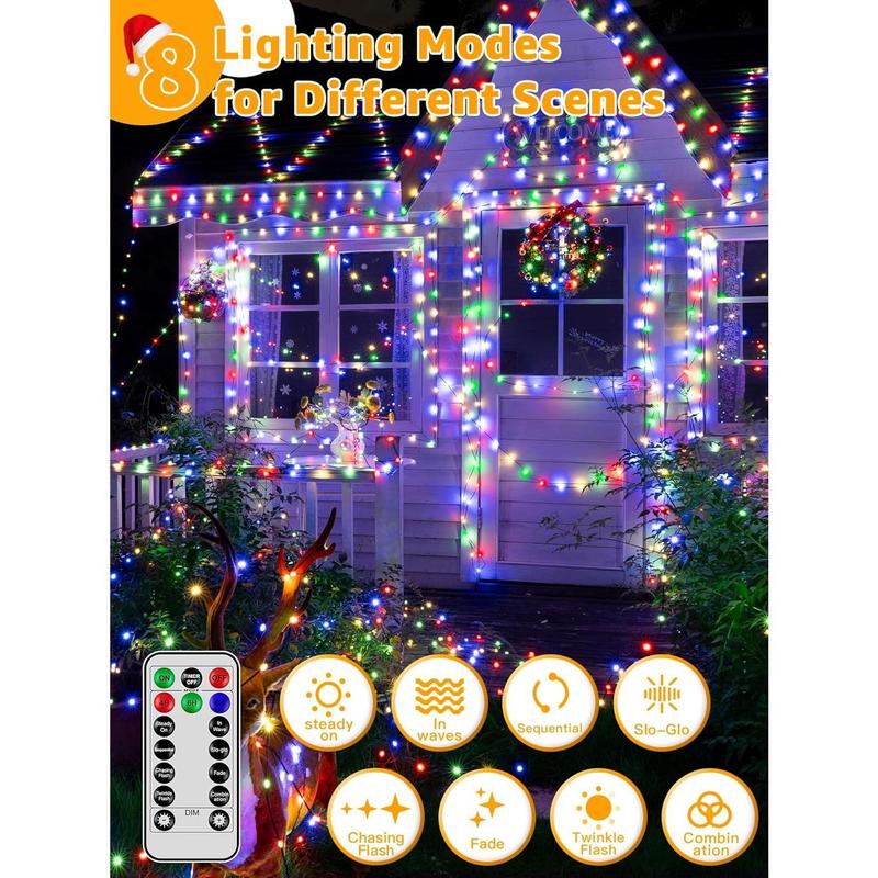 {8-10day}Christmas Lights 1200 LED 394 FT, Waterproof Outdoor String Lights with Remote and Timer, Christmas Tree Lights with 8 Modes Dimmable, Fairy Lights for Holiday Decor (Multicolor)