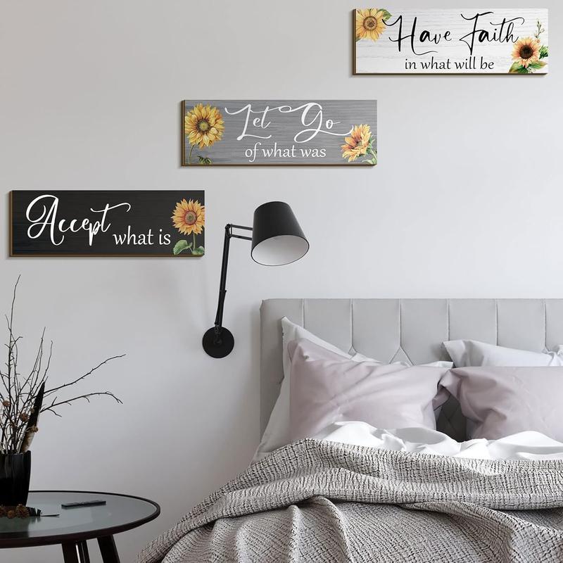 3 Pcs Sunflower Bathroom Decor Sunflower Kitchen Decor Dandelion Art Wall Decor Rustic Inspirational Wooden Hanging Retro Hangable Ornaments Decoration