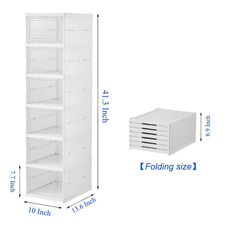 Lution Foldable Shoe Rack for Shoes up to Size 14 – 6-Layer Stackable Storage Box with Lids, Dustproof and Installation-Free Cover Organiser Leather