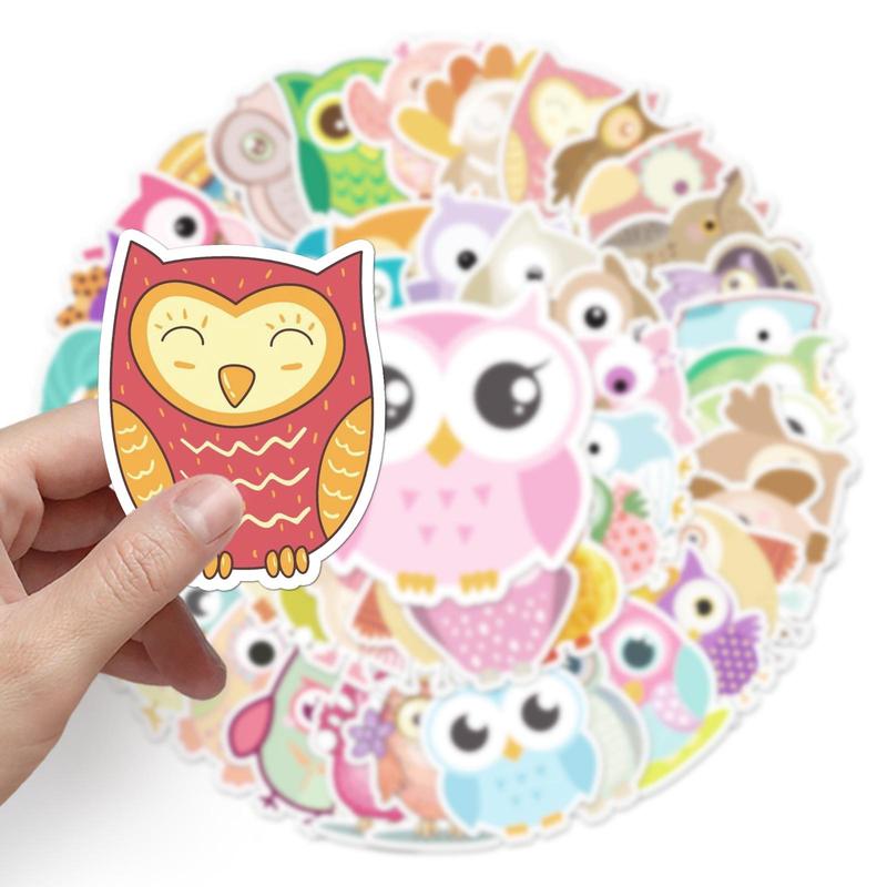 50pcs Cartoon Owl Pattern Sticker, Waterproof Cartoon Sticker, Decoration Sticker For Phone Case, Computer, Guitar, Bag, Water Cup, Scrapbook