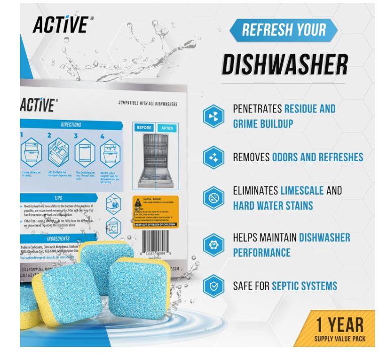 Dishwasher Cleaner And Deodorizer Tablets - 24 Pack Deep Cleaning Descaler Pods for Dish Washer Machine, Heavy Duty, Septic Safe, Natural Remover For Limescale, Calcium, Odor, Smell - 12 Month Supply