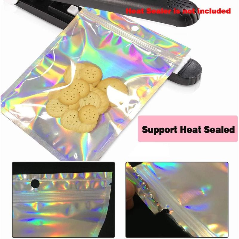 Resealable Holographic Bags Small Ziplock Plastic Smell Proof Baggies for Party Favor Food Storage, Lip Gloss, Candy, Cosmetic Packaging