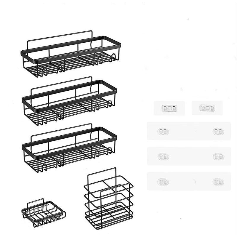 Bathroom Accessories Storage Rack Set, 5 Counts set Wall Mounted Shower Shelf, Punch Free Storage Organizer for Home Bathroom