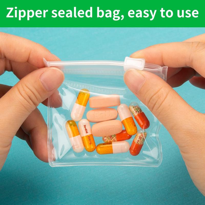 Reusable Pill Storage Pouch Bags (14 Pieces), Small Portable Pill Baggies Pill Packets for Medicine Travel Organizer with Zipper Slide Lock for Self Sealing