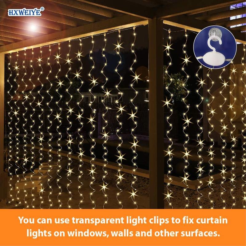 HXWEIYE 300LED Fairy Curtain Lights, USB Plug in 8 Modes Christmas Fairy String Hanging Lights with Remote Controller for Bedroom, Indoor, Outdoor, Weddings, Party, Decorations