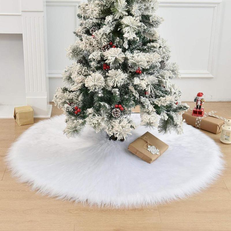 Solid Color Christmas Tree Skirt, 1 Count Soft Plush Faux Fur Xmas Tree Skirt, Holiday Party Decoration Supplies for Home Party Festival