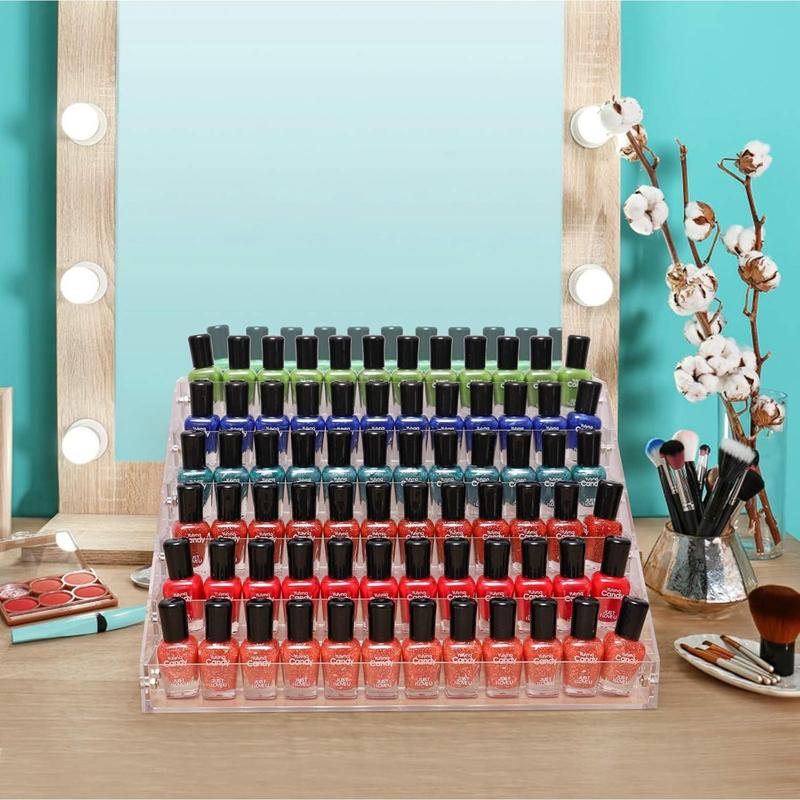 Clear Nail Polish Paint Organizer Holder Rack Shelf 6 Tier Acrylic Tattoo Ink Essential Oil Display Stand Holds Up to 48-96 Bottles for Table (Fit 1-2oz Bottles)