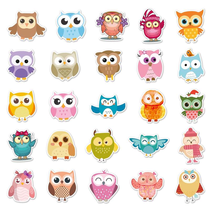 50pcs Cartoon Owl Pattern Sticker, Waterproof Cartoon Sticker, Decoration Sticker For Phone Case, Computer, Guitar, Bag, Water Cup, Scrapbook