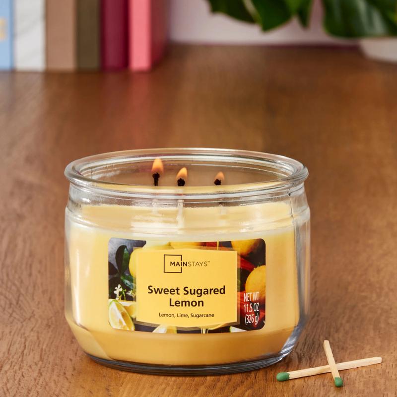 11.5 oz 3-Wick Glass Jar Candle with Sweet Sugared Lemon Scent - Bright and Refreshing Aroma for Any Room