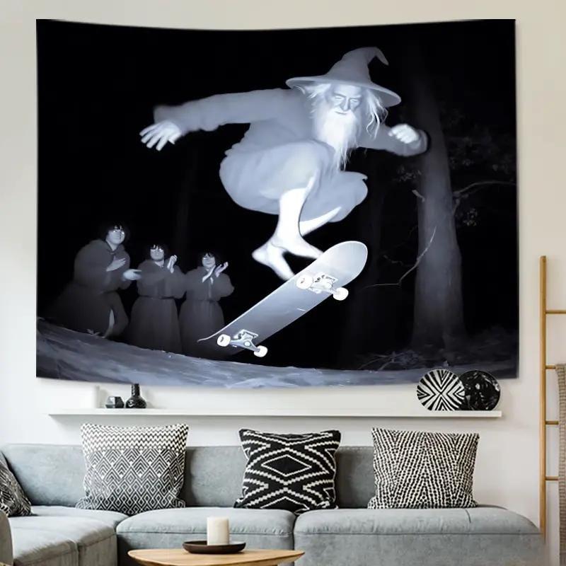 Skateboarding Old For Man Tapestry - Cool Sports Wall Hanging For Bedroom, Living Room, Dorm Decor | able Polyester Indoor and Outdoor Decoration , One Sided, 4 Brass Grommets, Travel, Events, Festivals