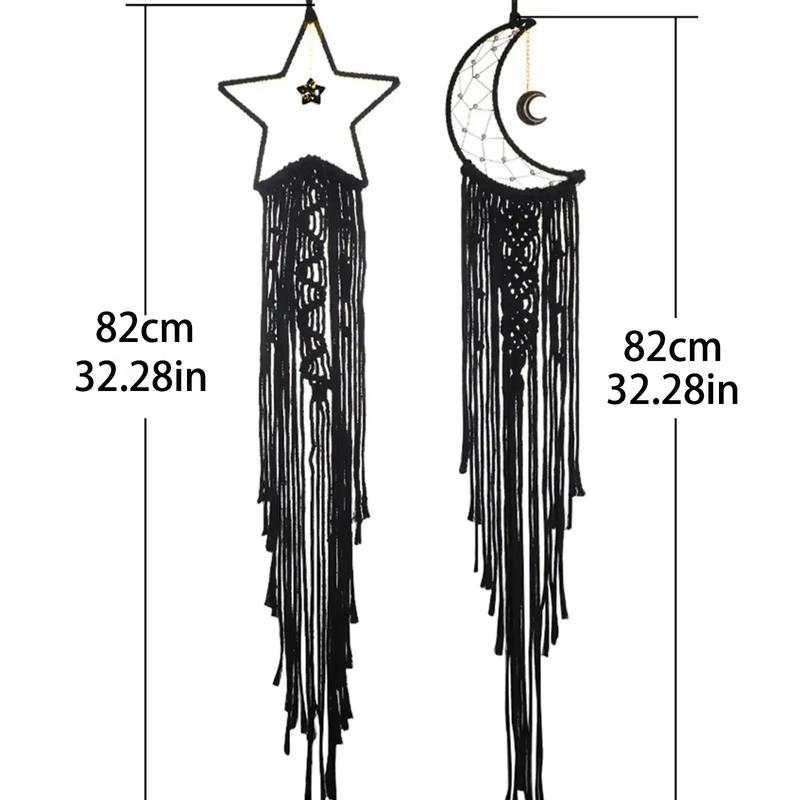 Moon & Star Design Bohemian Macrame Hanging Decor, 2pcs Boho Style Tassel Wall Hanging, Wall Decor for Home Living Room Bedroom