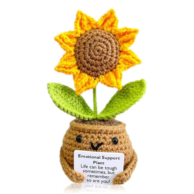 Crochet Potted Sunflower Plant, 1 Count Creative Knitted Potted Plant, Mini Cute Emotional Positive Succulent Positive Life Potato Doll Ornament