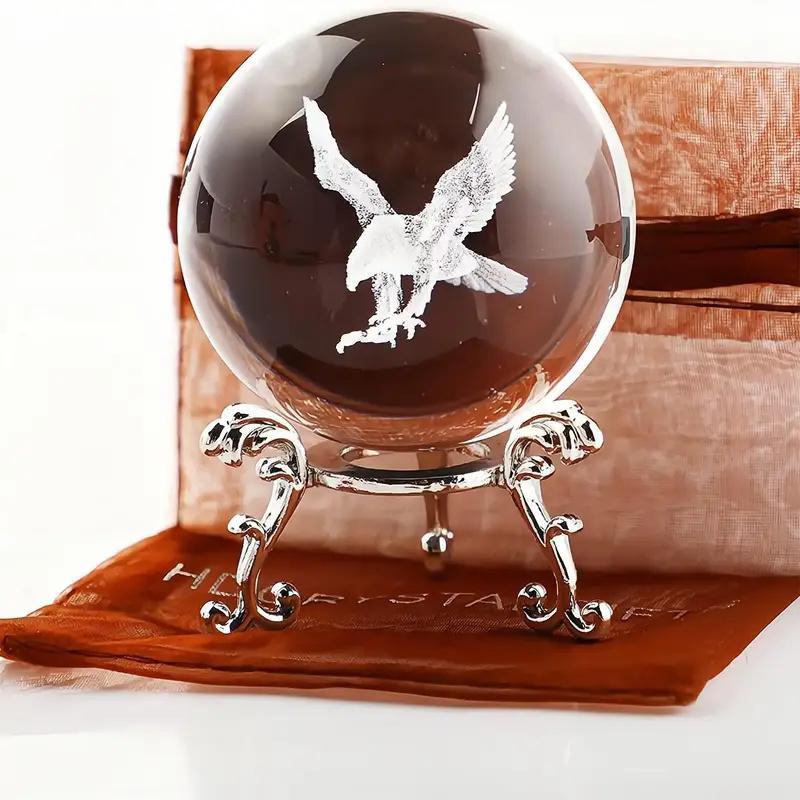 Eagle Design Crystal Ball, 1 Count 3D Laser Engraved Glass Ball with Holder, Decorative Ornament for Home Office Desk, Home Decor Supplies