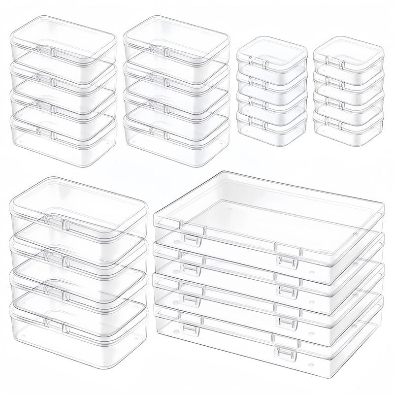 Clear Storage Box with Hinged Lid, 24pcs set Mixed Size Transparent Storage Box, Plastic Containers, Suitable for Small Items and Handmade Projects, Durable Storage Box