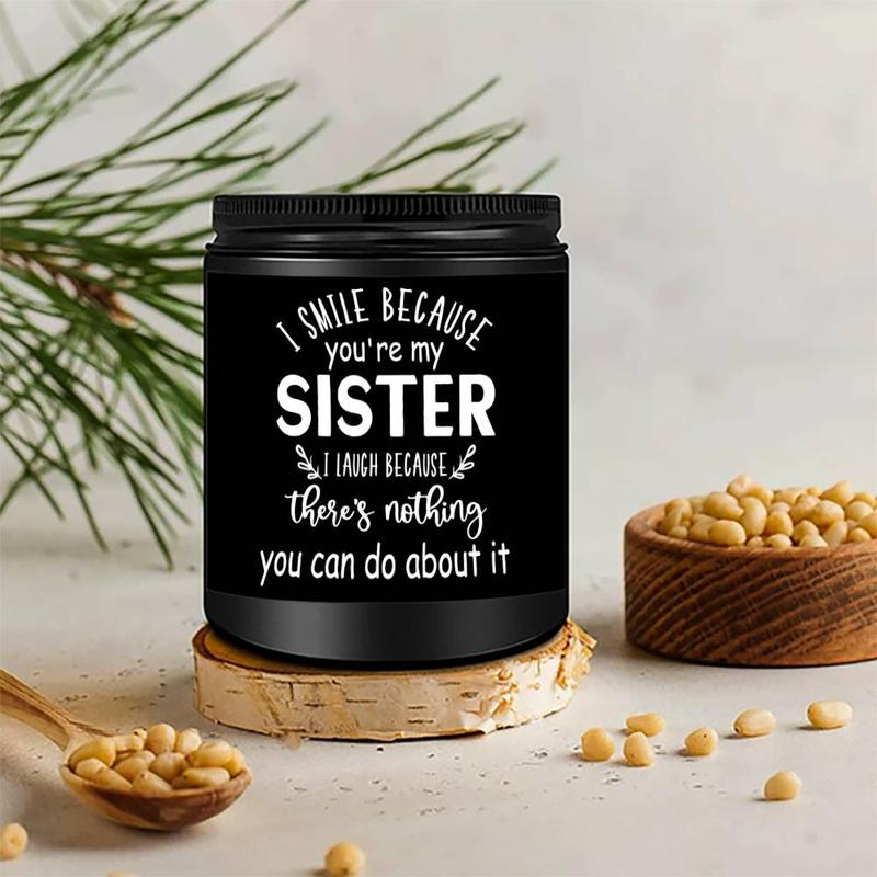 Smile Because You're My Sister Jar Shaped Lavender Scented Soy Wax Candle, Funny Sisters Candle, Perfect Gifts for Older Sister Little Sister Twin Women