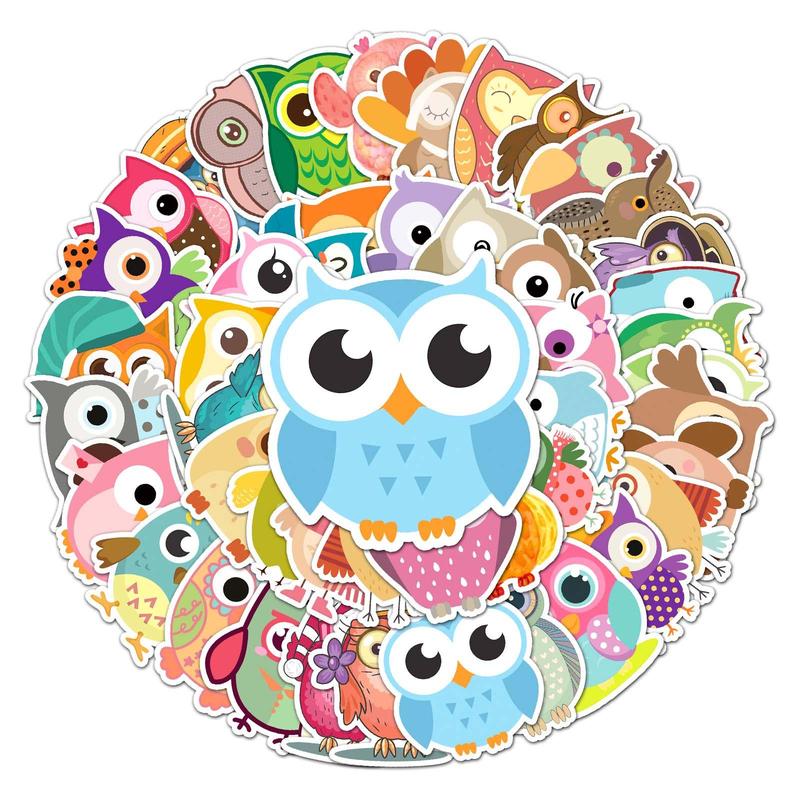 50pcs Cartoon Owl Pattern Sticker, Waterproof Cartoon Sticker, Decoration Sticker For Phone Case, Computer, Guitar, Bag, Water Cup, Scrapbook