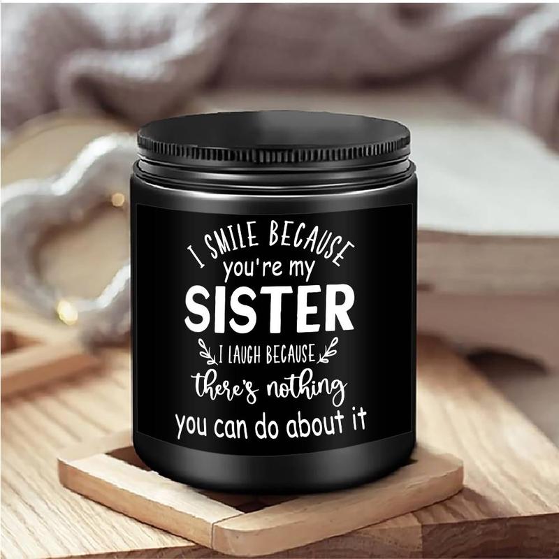 Smile Because You're My Sister Jar Shaped Lavender Scented Soy Wax Candle, Funny Sisters Candle, Perfect Gifts for Older Sister Little Sister Twin Women