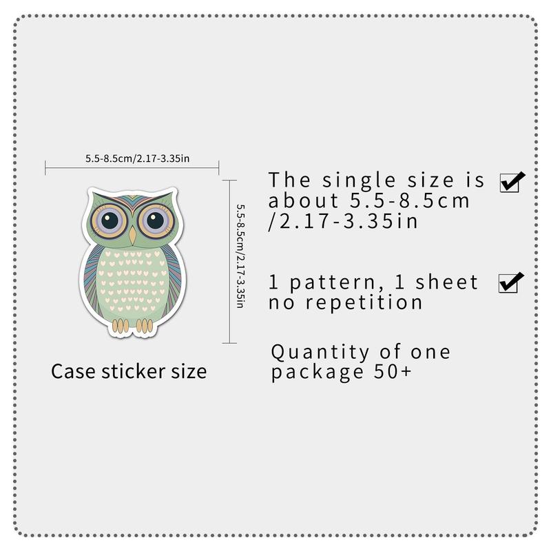 50pcs Cartoon Owl Pattern Sticker, Waterproof Cartoon Sticker, Decoration Sticker For Phone Case, Computer, Guitar, Bag, Water Cup, Scrapbook